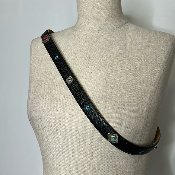 Brighton Black Leather Belt with Silver and Turquoise Accents - Picture 2 of 5